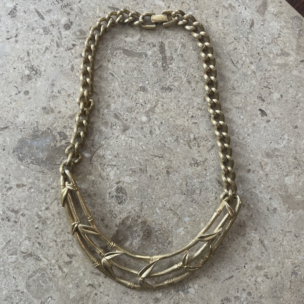 VINTAGE TRIFARI GOLD TONE BAMBOO LATTICE NECKLACE